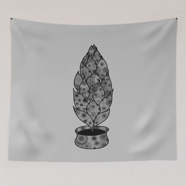 Item preview, Minimalistic plant in pot with mandala pattern in black and white designed and sold by CiniArt.