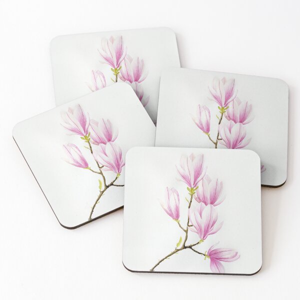 Item preview, Magnolias watercolor painting wall art in pink, magenta designed and sold by artsome-design.