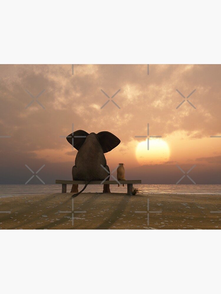 Thumbnail 3 of 3, Sticker, elephant and dog sit on a summer beach designed and sold by mikekiev.