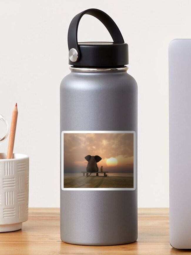 Thumbnail 1 of 3, Sticker, elephant and dog sit on a summer beach designed and sold by mikekiev.