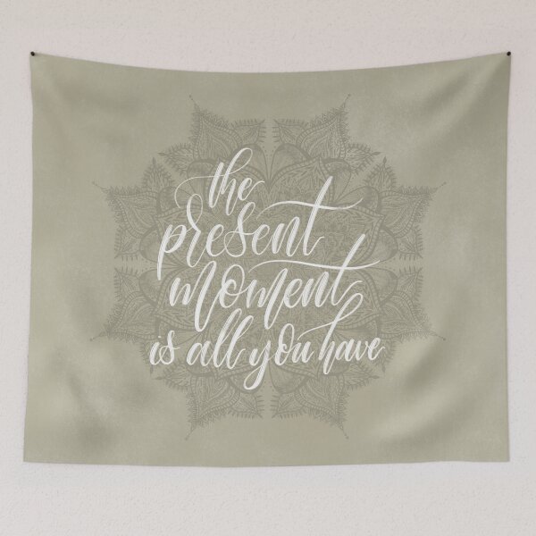 Item preview, Present Moment Handlettered Quote with Mandala | Mindfulness | Beige designed and sold by Nugget Of Happiness.