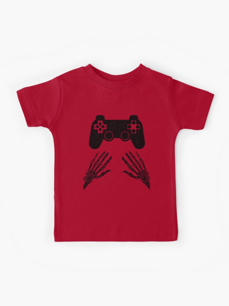 Funny Gamer Halloween Spooky Skeleton Hands Gift Kids Boys Girls Teens Who Love Gaming And Video Games Kids T Shirt By Studiop Redbubble - skeleton t shirt roblox halloween