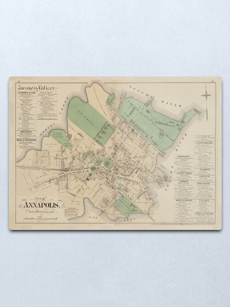 Alternate view of Vintage Map of Annapolis MD (1878) Metal Print