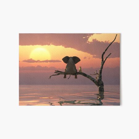 elephant and dog are sitting on a tree fleeing a flood Art Board Print