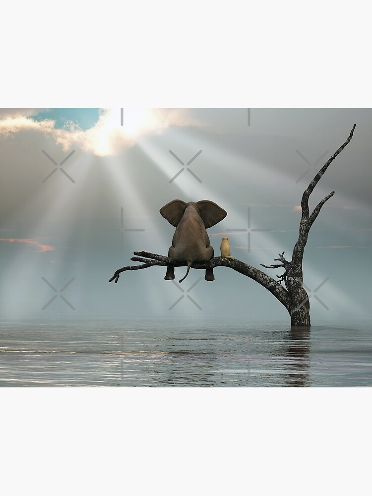 elephant and a dog are sitting on a tree by mikekiev