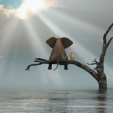 Artwork thumbnail, elephant and a dog are sitting on a tree by Mike Kiev art
