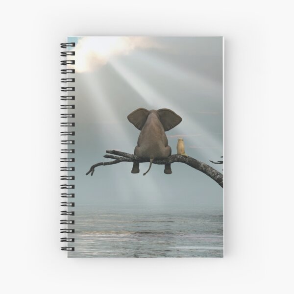 elephant and a dog are sitting on a tree Spiral Notebook
