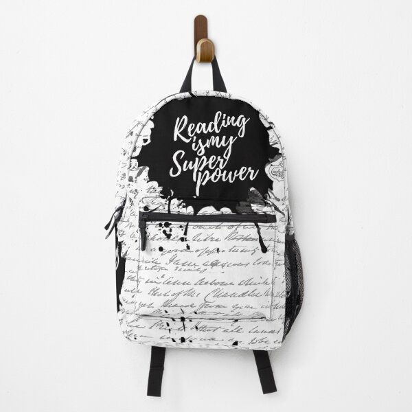 Reading is my Superpower Ink Splatter Lettering Quote Art (White) Backpack