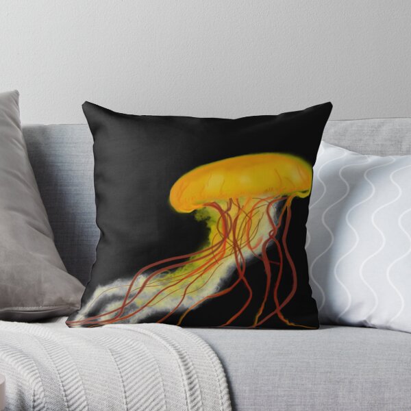 Yellow Jellyfish Throw Pillow