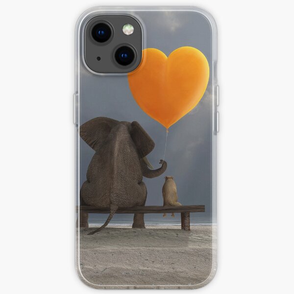 elephant and dog holding a heart shaped balloon iPhone Soft Case