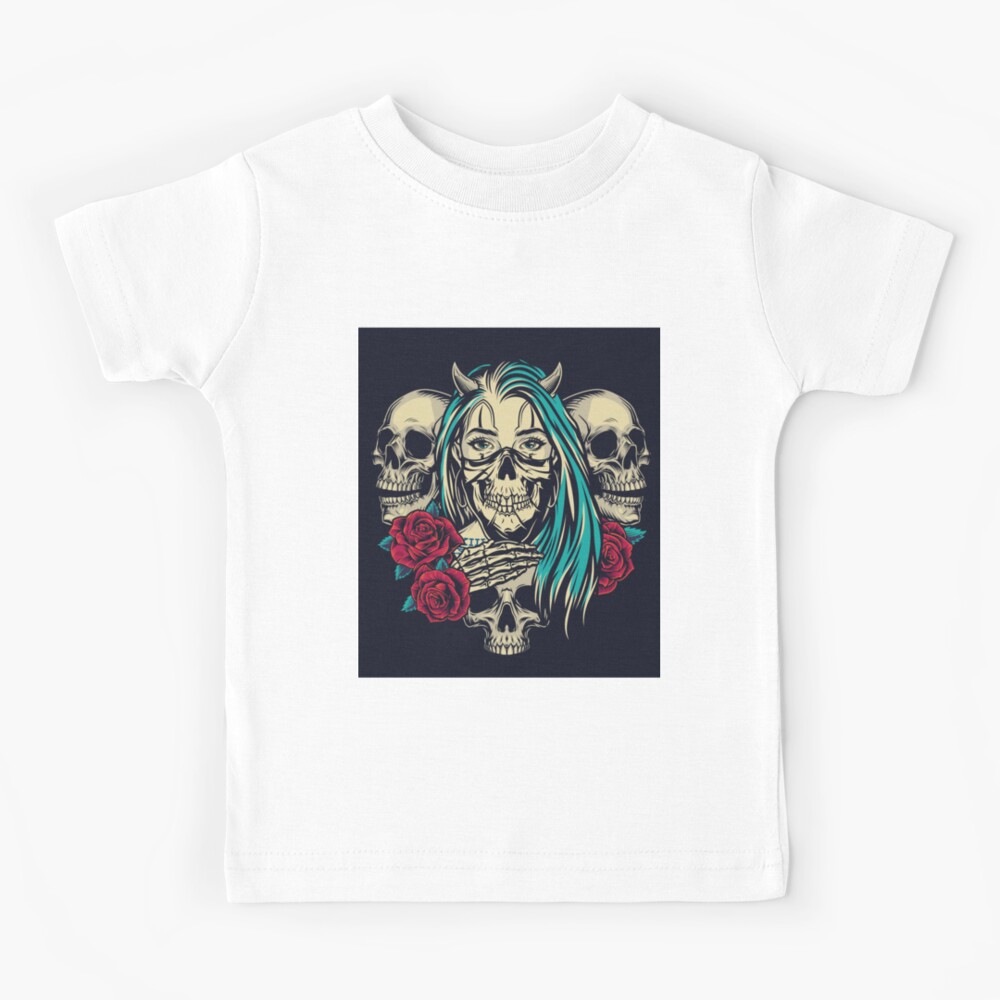 Ladies Skull Shirt Sugar Skull with Roses Tee T-Shirt