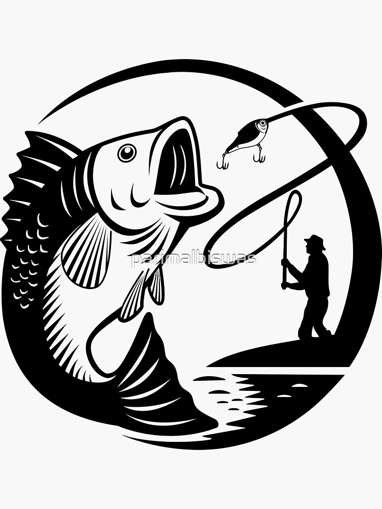 Bass Jumping Angler Fishing Bass Fishing Fisherman Catching Fish | Sticker