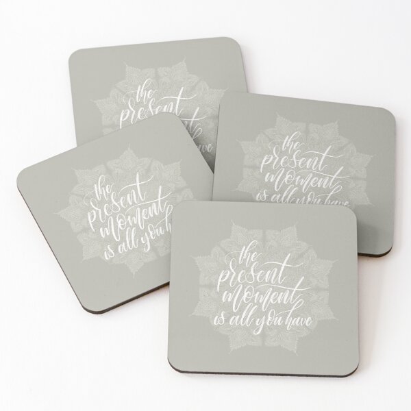 Item preview, Present Moment Handlettered Quote with Mandala | Mindfulness | Greige designed and sold by Nugget Of Happiness.