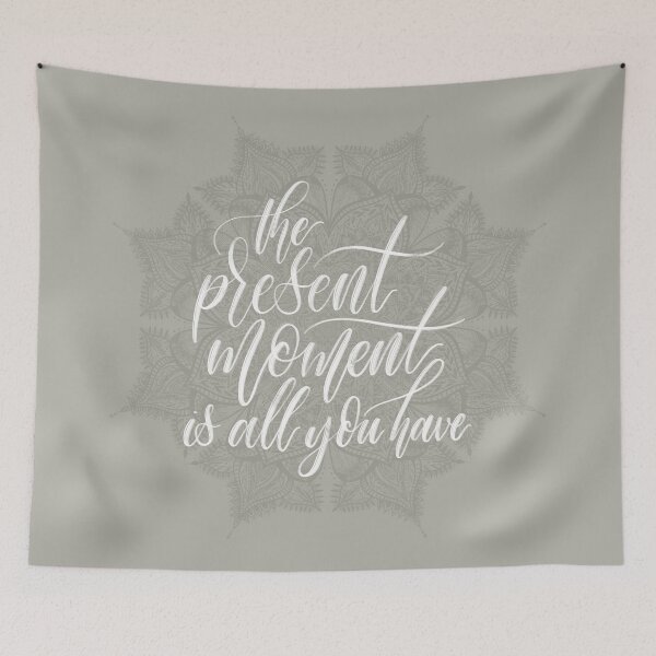 Item preview, Present Moment Handlettered Quote with Mandala | Mindfulness | Greige designed and sold by Nugget Of Happiness.