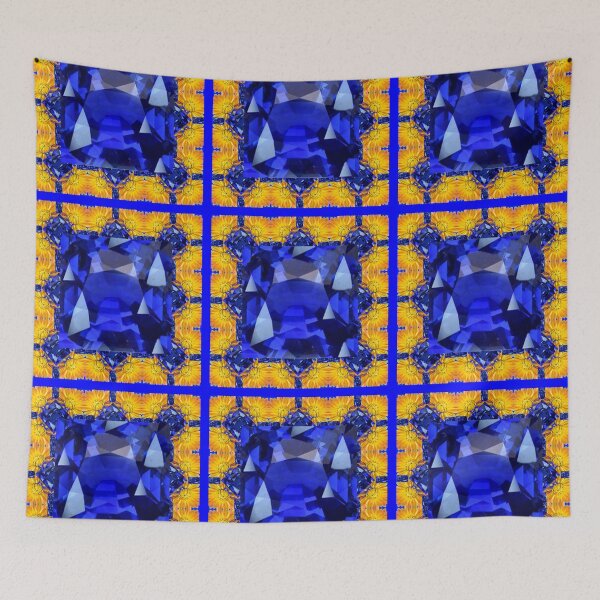 Item preview, ABSTRACT  BLUE SAPPHIRES GEMS & GOLDEN FLOWERS  PATTERNS ART  designed and sold by sharlesart.