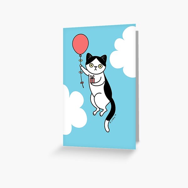 Birthday Cat - black and white Greeting Card