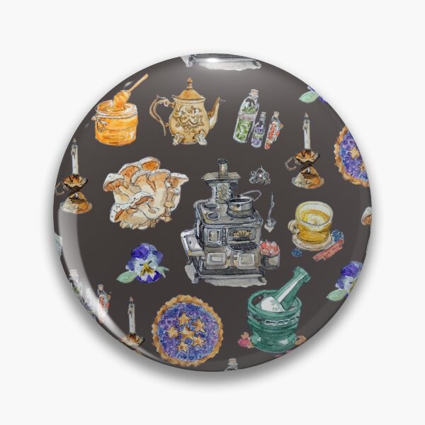 Item preview, Whimsical Kitchen Witch Pattern on Dark Background designed and sold by Regan Ralston.
