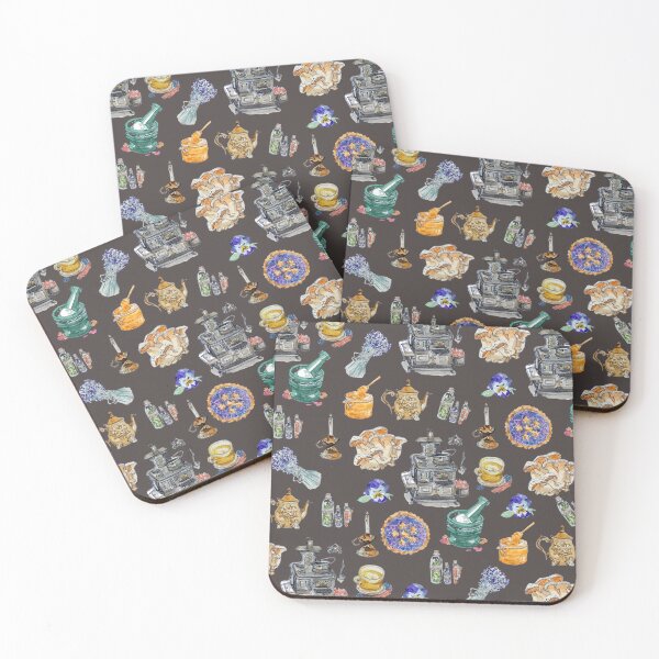 Item preview, Whimsical Kitchen Witch Pattern on Dark Background designed and sold by Regan Ralston.
