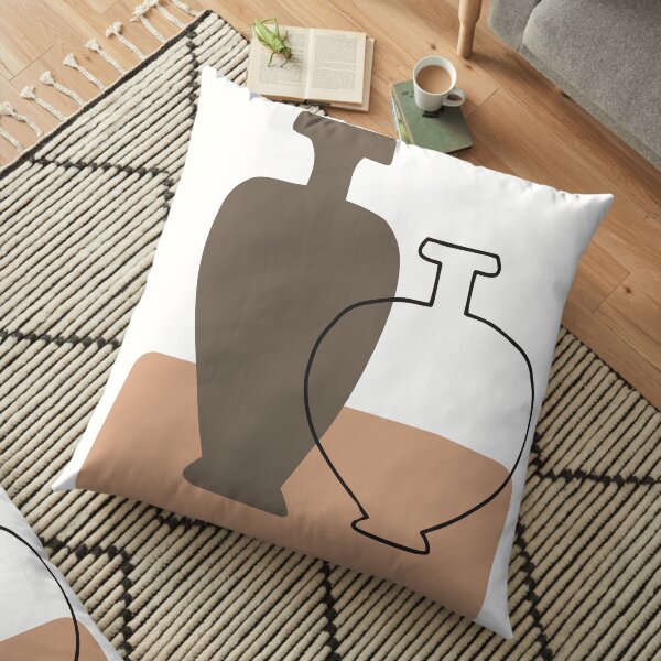 Minimal Abstract Jars Line Art Floor Pillow