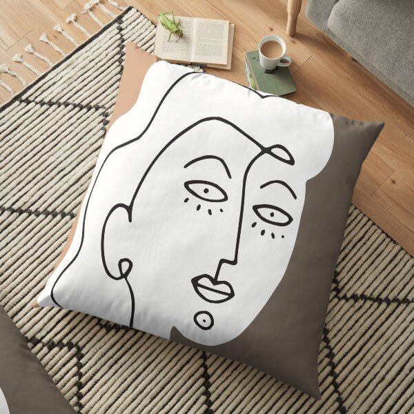 Minimal Abstract Woman Portrait Line Art Floor Pillow