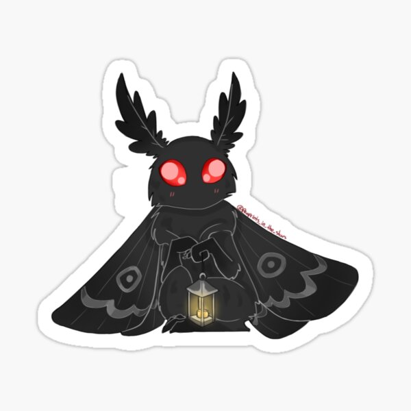 Tiny Mothman (Mothling!) with lamp, kawaii cryptid Sticker