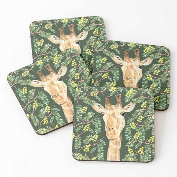 Item preview, Giraffe and Acacia, Dark Green Background designed and sold by mhailittlearts.