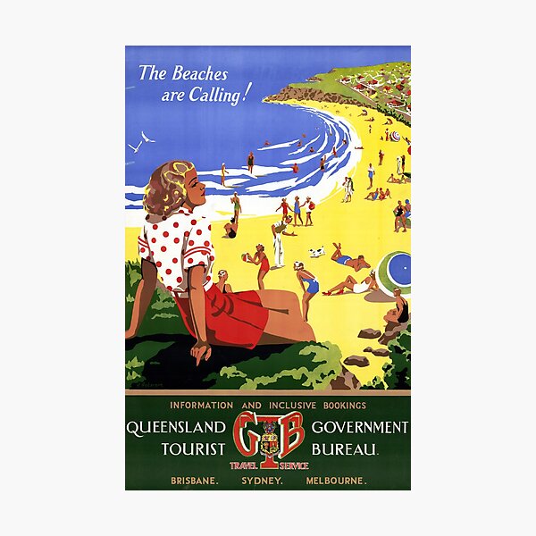 Vintage The Beaches are Calling Queensland Australia Travel Photographic Print