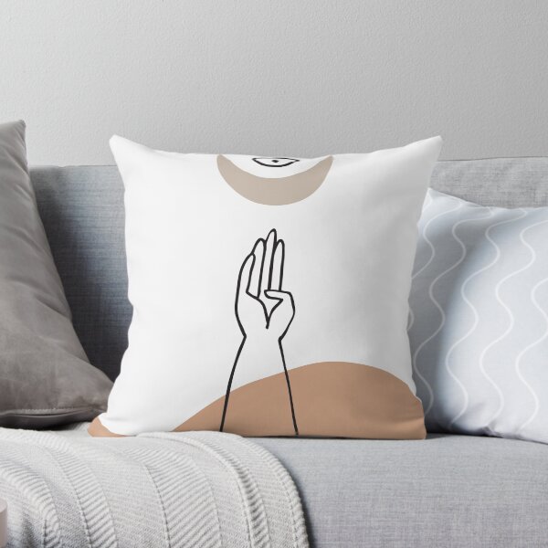 Minimal Abstract Hand Moon Eye Line Art Throw Pillow