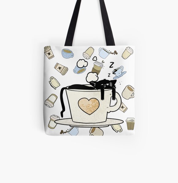 Sleepy Coffee Cat All Over Print Tote Bag