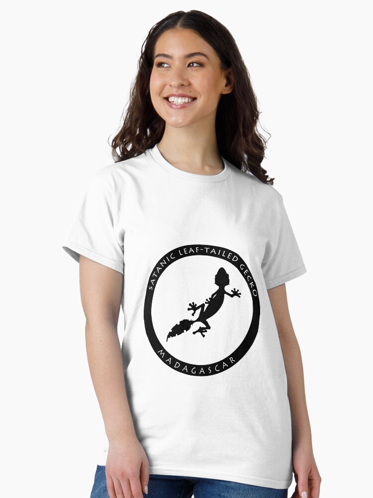 Thumbnail 2 of 7, Classic T-Shirt, Satanic leaf-tailed gecko Madagascar wildlife - black print designed and sold by 12images.