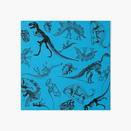 Blue Vintage Museum Dinosaurs and Skeleton Art Board Print