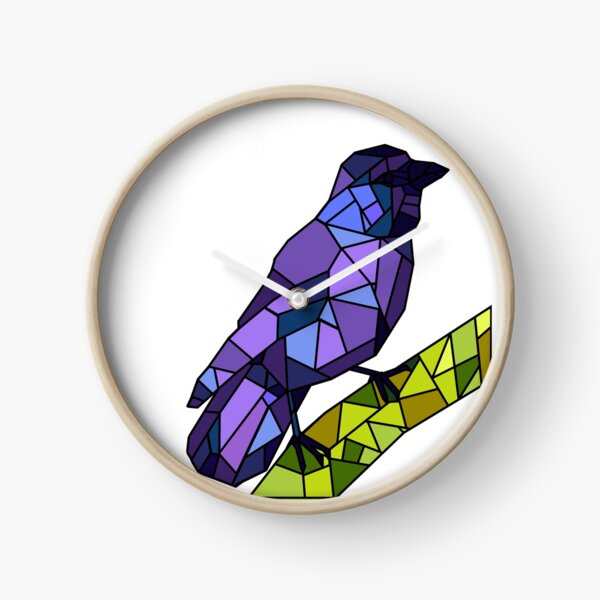 Purple Bird On A Branch (with outlines) Clock