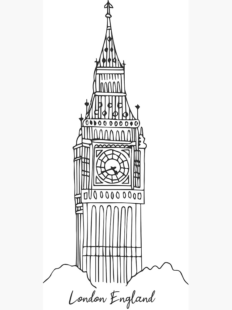 "Outline Sketch Of Famous Big Ben in England" Canvas Print by