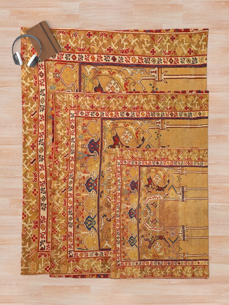 "Ottoman 17th Century Turkish Rug Print" Throw Blanket by bragova