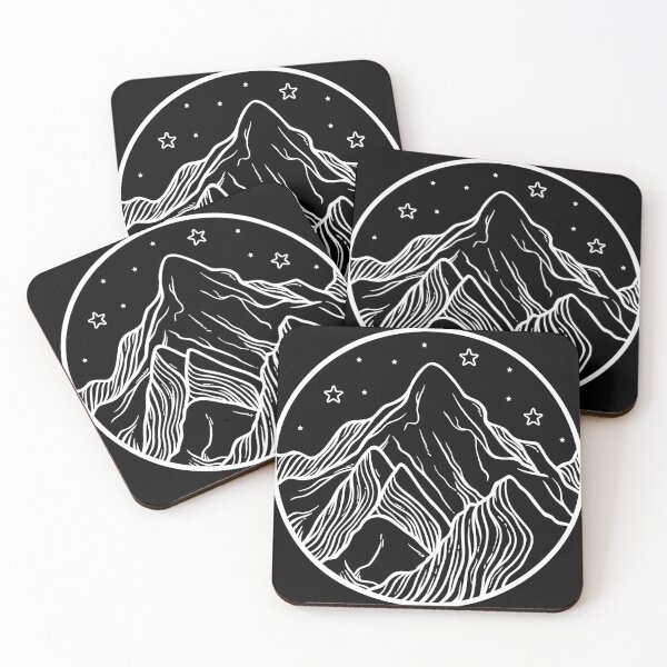 Item preview, Hand Drawn Illustration Features Starry Night Over the Mountains designed and sold by artdesignforyou.