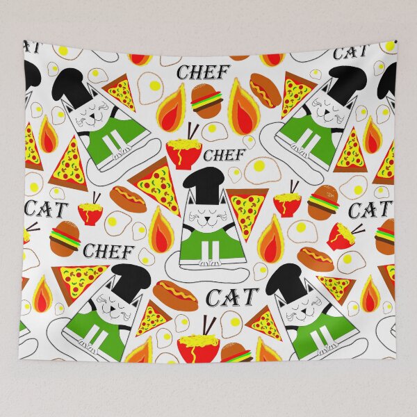 Item preview, Chef cat with junk food designed and sold by Fluffpotsdesign.