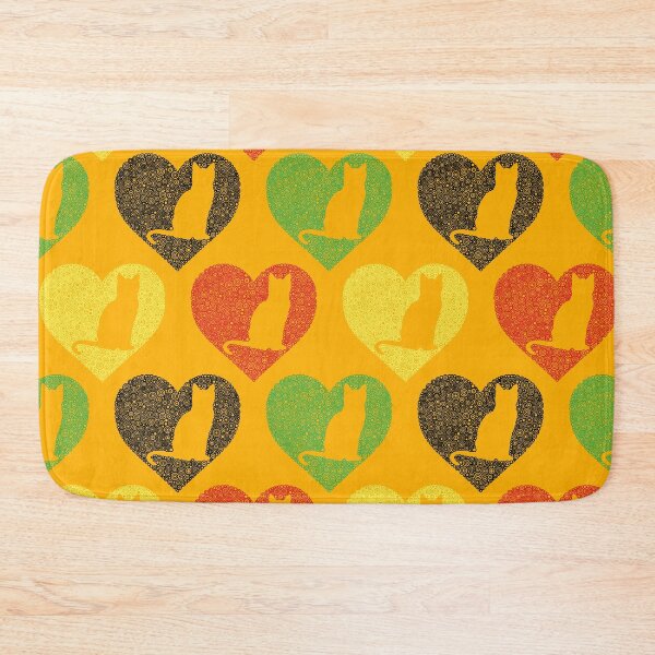 Item preview, Cats in Red, Black, Green, Yellow Hearts On A Orange Background Circle Design designed and sold by Pierre Bernard Jr.