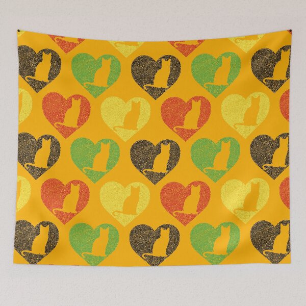 Item preview, Cats in Red, Black, Green, Yellow Hearts On A Orange Background Circle Design designed and sold by Pierre Bernard Jr.