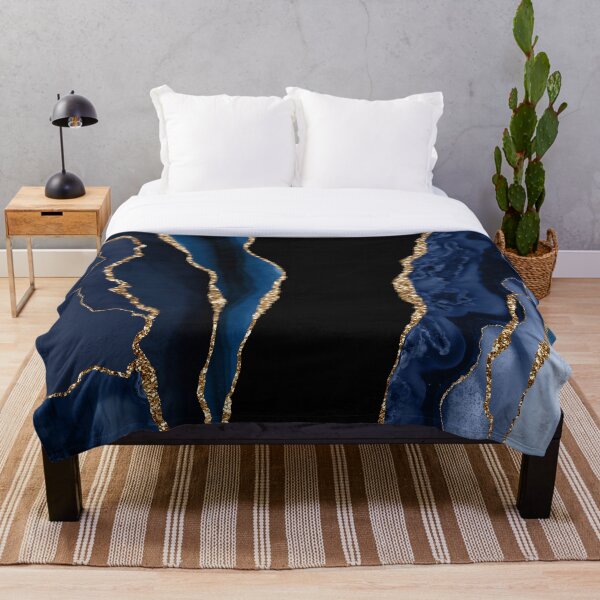 Abstract Blue and Gold Modern Geode Agate Design Throw Blanket