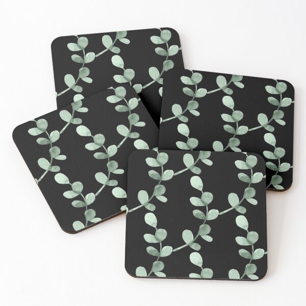 Item preview, Simple eucalyptus pattern on black designed and sold by adiosmillet.