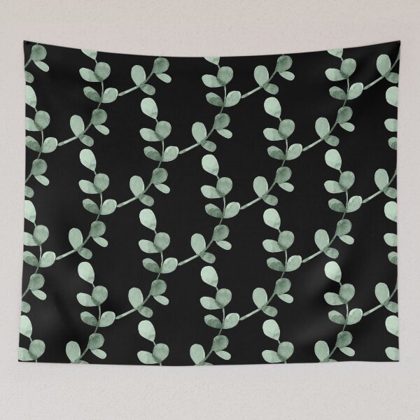 Item preview, Simple eucalyptus pattern on black designed and sold by adiosmillet.