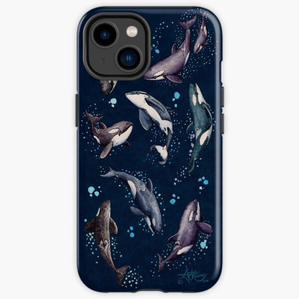 "Orca Pod in Watercolor" by Amber Marine, (Navy Blue Version) Killer Whale Art, © 2019 iPhone Tough Case