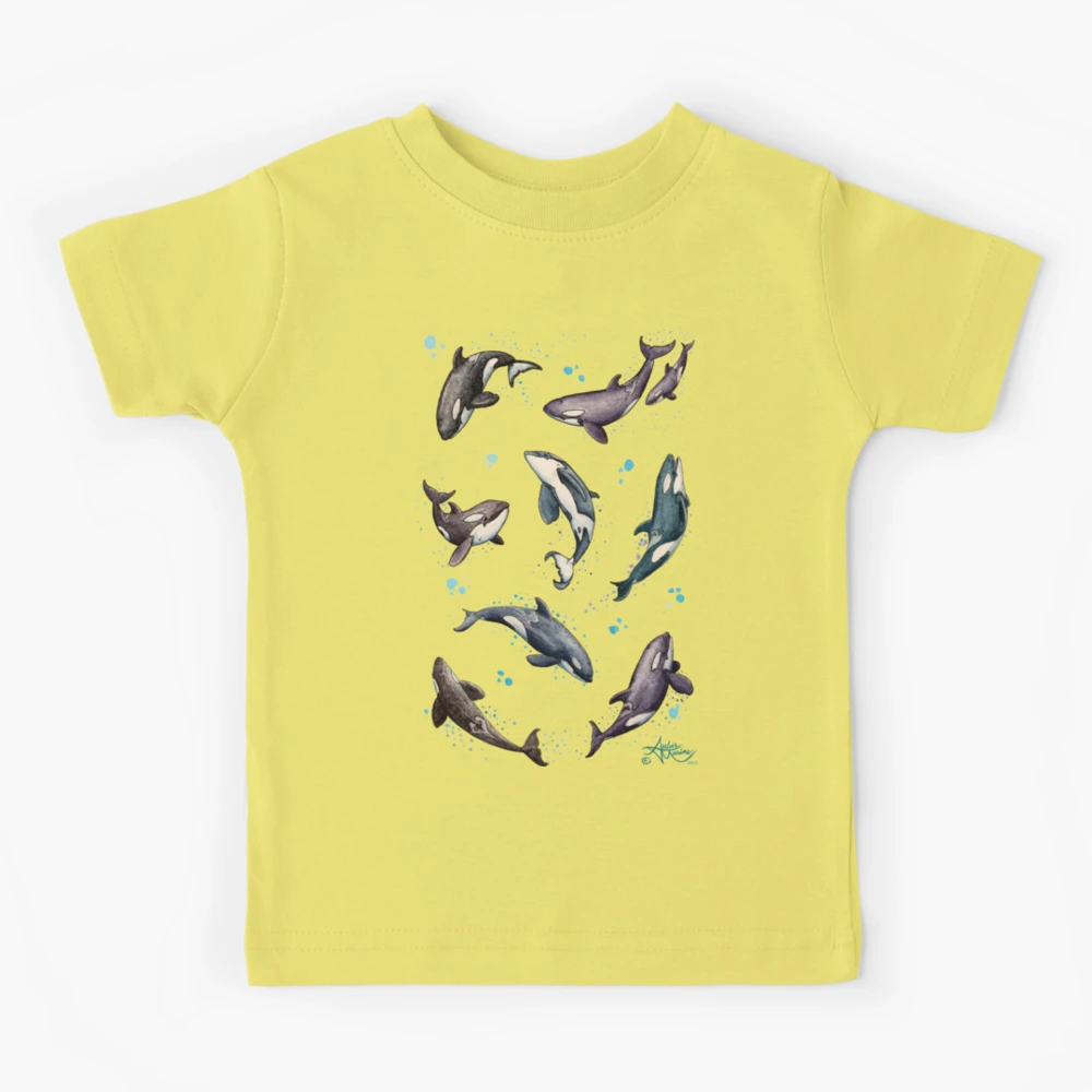 Orca Pod in Watercolor by Amber Marine, Killer Whale Art, © 2019 Kids T- Shirt for Sale by Amber Marine ~ Wildlife Artist ~ © 2004-2021