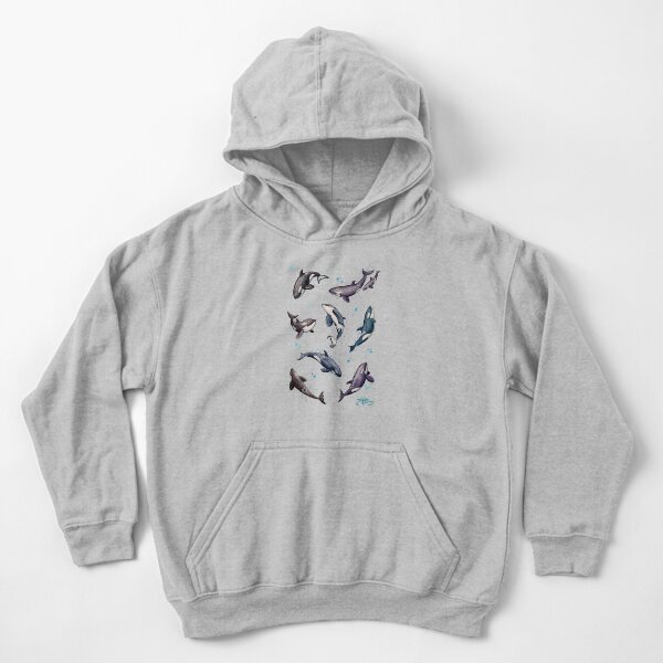 "Orca Pod in Watercolor" by Amber Marine, Killer Whale Art, © 2019 Kids Pullover Hoodie