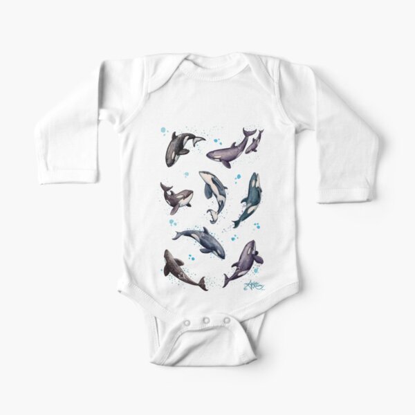 "Orca Pod in Watercolor" by Amber Marine, (Navy Blue Version) Killer Whale Art, © 2019 Long Sleeve Baby One-Piece
