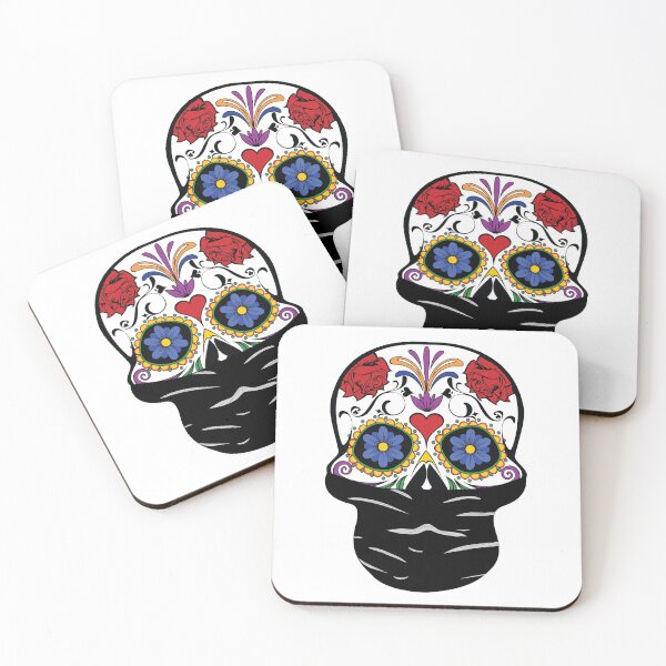 Item preview, Sugar Skull with Colorful Flowers wearing Black Mask designed and sold by MadMando.