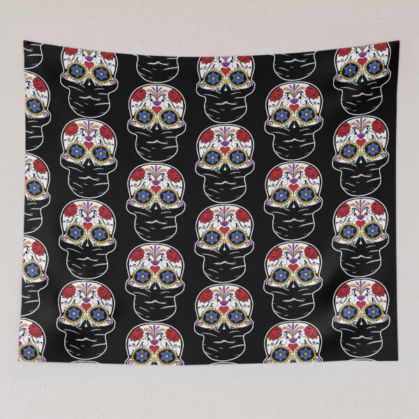 Item preview, Sugar Skull with Colorful Flowers wearing Black Mask designed and sold by MadMando.