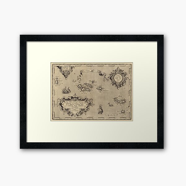Vintage Map of Azores Islands (1608) Framed Art Print