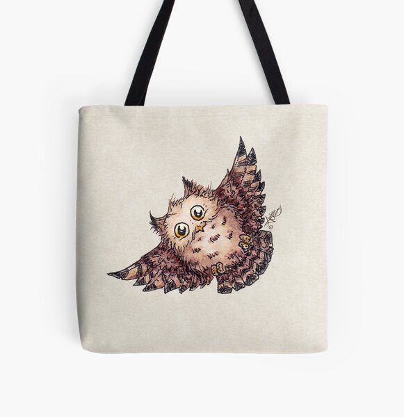 Superb Owl 2 by Amber Marine, Watercolor & Ink (Copyright 2020) All Over Print Tote Bag