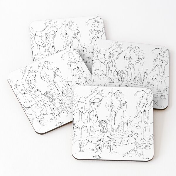 Item preview, Five Birds at a Pond Birthday Party, TeresaTown at Redbubble 2020 designed and sold by Mark Stansberry.